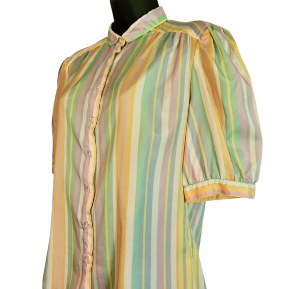 VINTAGE 1980s striped pastel rainbow blouse by Intuitions - Picture 2 of 9